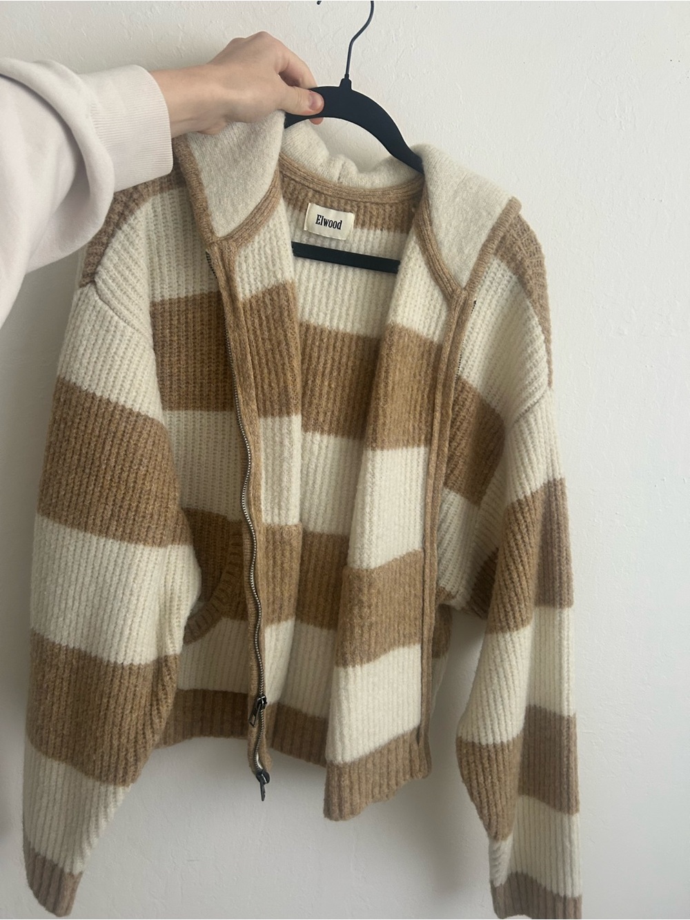 Elwood Cream & Tan Striped Zip-Front Women's Sweater